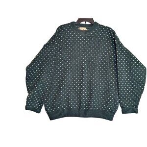 Vintage Woolrich Rugged Outdoorwear Green Polka Dot Wool Blend Sweater L USA